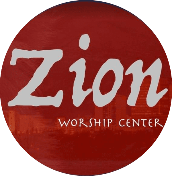 Zion Worship Center logo with red background.